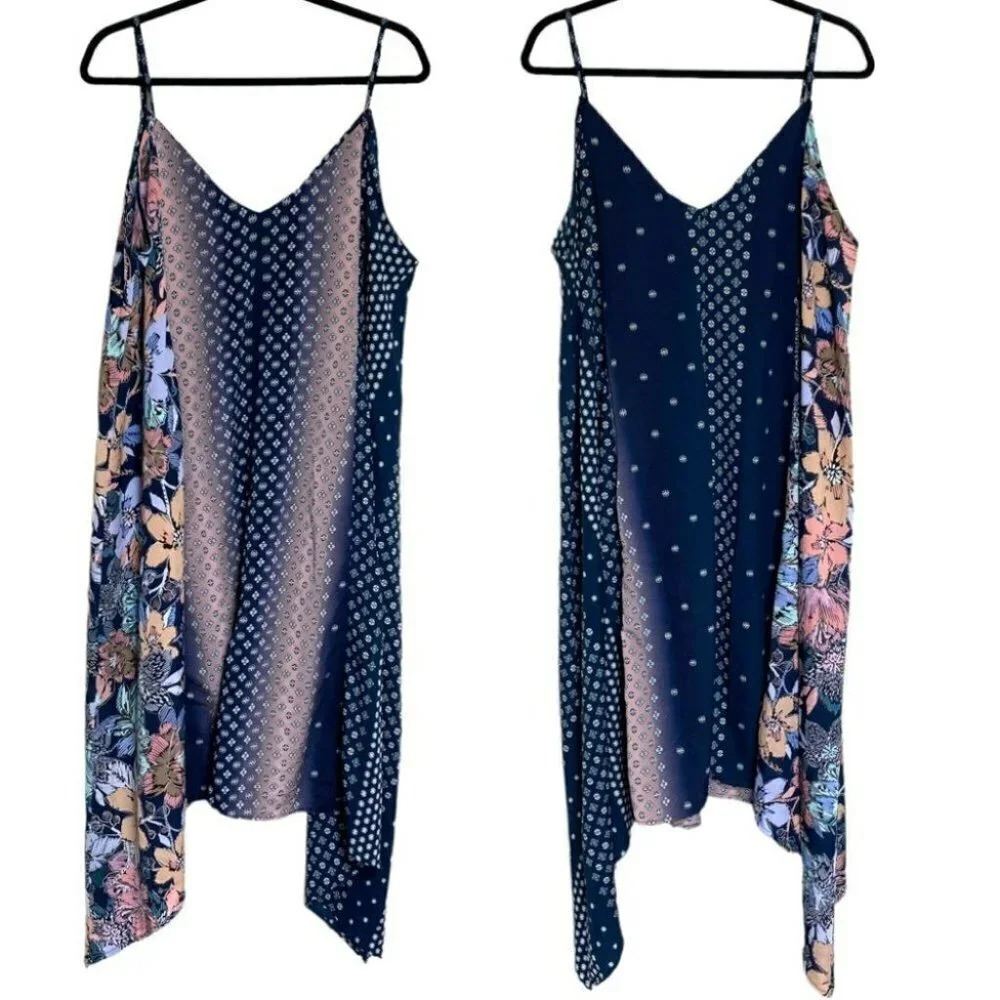 Mark. XL oversized blue + knit floral print asymmetrical tank dress or‎ cover up